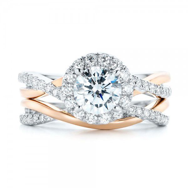  Platinum And Platinum Platinum And Platinum Two-tone Halo Criss-cross Engagement Ring - Top View -  102678