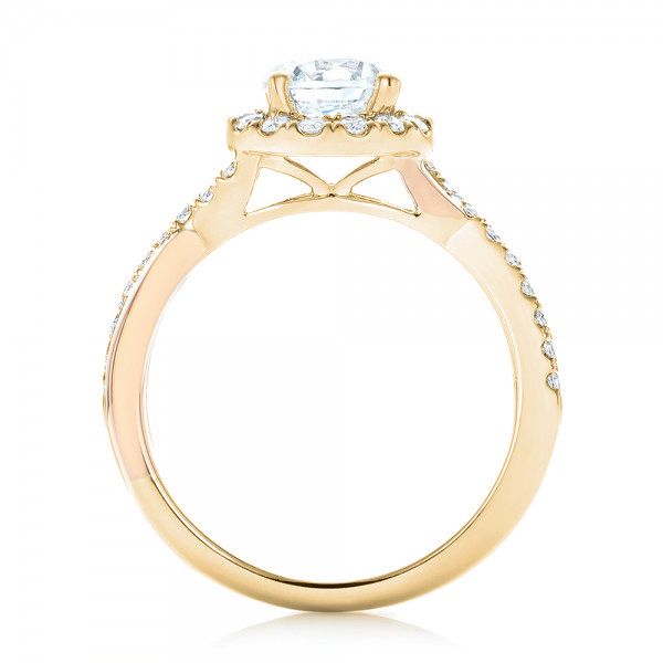 18k Yellow Gold And 14K Gold 18k Yellow Gold And 14K Gold Two-tone Halo Criss-cross Engagement Ring - Front View -  102678