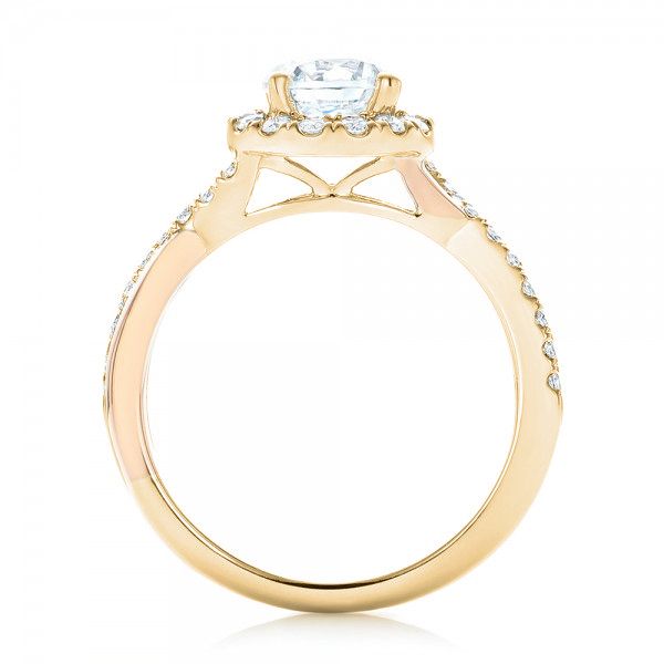 14k Yellow Gold And 14K Gold 14k Yellow Gold And 14K Gold Two-tone Halo Criss-cross Engagement Ring - Front View -  102678