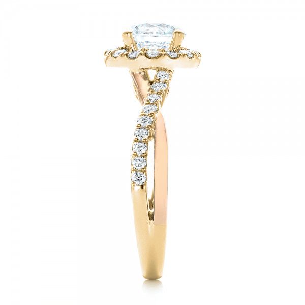 14k Yellow Gold And 18K Gold 14k Yellow Gold And 18K Gold Two-tone Halo Criss-cross Engagement Ring - Side View -  102678
