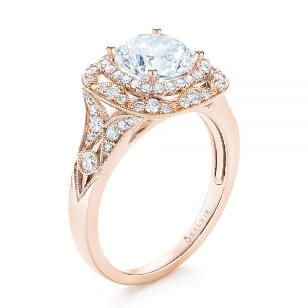 18k Rose Gold And Platinum 18k Rose Gold And Platinum Two-tone Halo Diamond Engagement Ring - Three-Quarter View -  103045