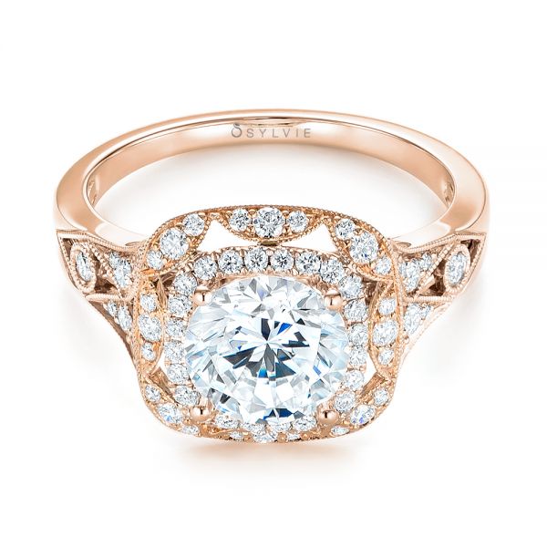 18k Rose Gold And 18K Gold 18k Rose Gold And 18K Gold Two-tone Halo Diamond Engagement Ring - Flat View -  103045