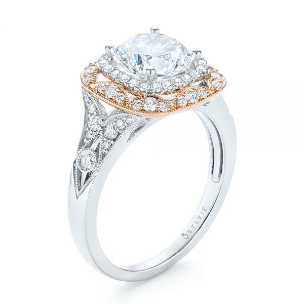 14k White Gold And 14K Gold 14k White Gold And 14K Gold Two-tone Halo Diamond Engagement Ring - Three-Quarter View -  103045