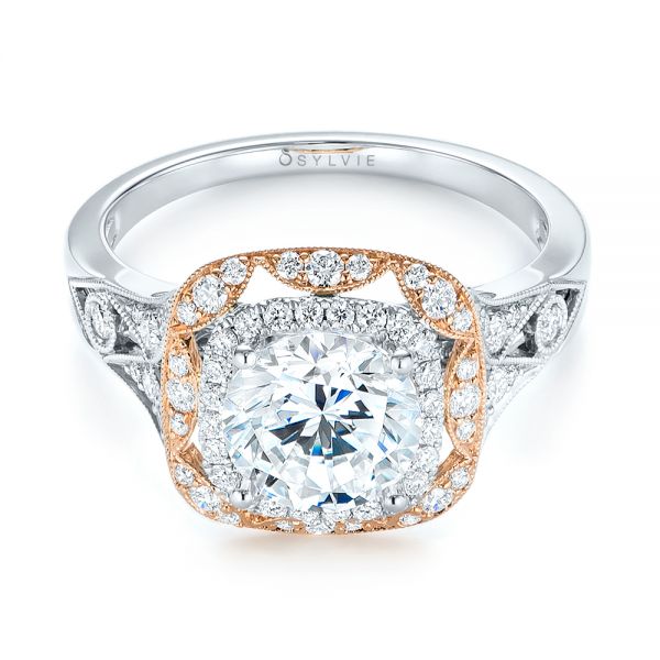  Platinum And Platinum Platinum And Platinum Two-tone Halo Diamond Engagement Ring - Flat View -  103045