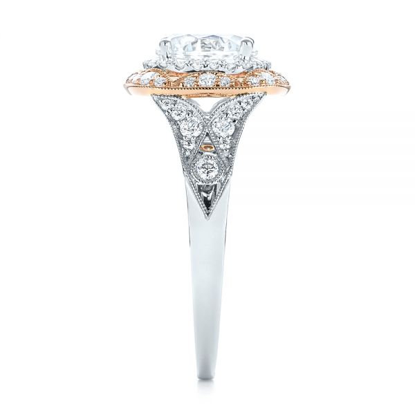 18k White Gold And Platinum 18k White Gold And Platinum Two-tone Halo Diamond Engagement Ring - Side View -  103045