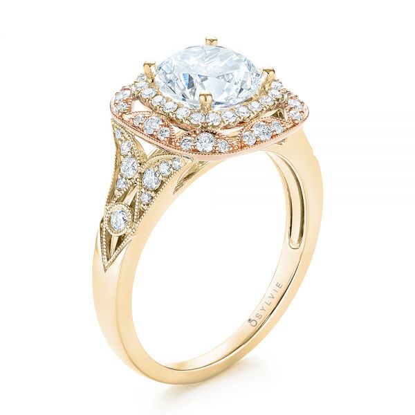 14k Yellow Gold And 18K Gold 14k Yellow Gold And 18K Gold Two-tone Halo Diamond Engagement Ring - Three-Quarter View - 103045