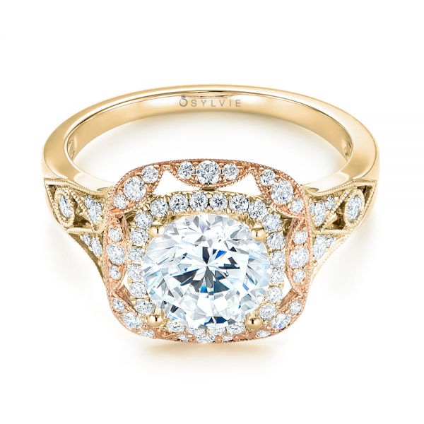14k Yellow Gold And 18K Gold 14k Yellow Gold And 18K Gold Two-tone Halo Diamond Engagement Ring - Flat View - 103045