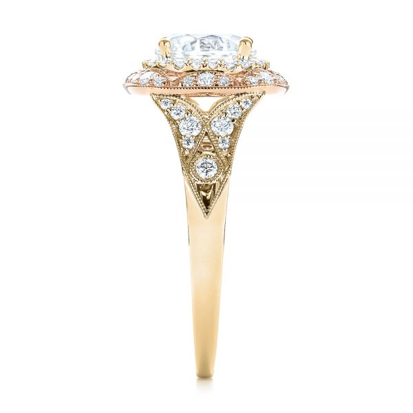 14k Yellow Gold And 14K Gold 14k Yellow Gold And 14K Gold Two-tone Halo Diamond Engagement Ring - Side View -  103045