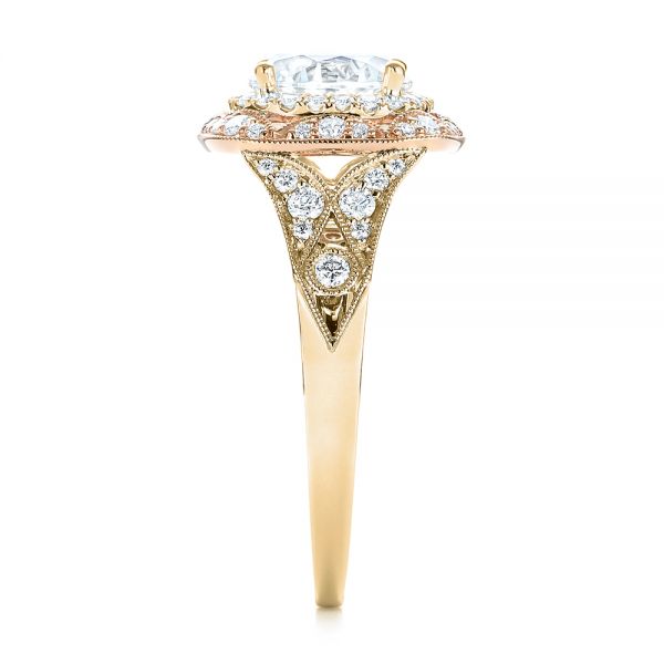 14k Yellow Gold And 18K Gold 14k Yellow Gold And 18K Gold Two-tone Halo Diamond Engagement Ring - Side View - 103045