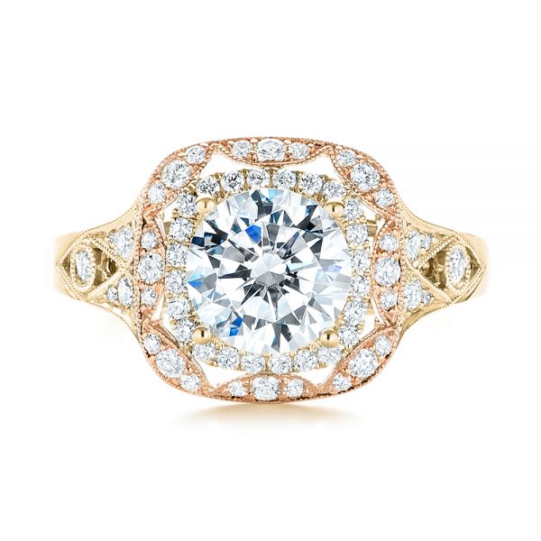 14k Yellow Gold And 18K Gold 14k Yellow Gold And 18K Gold Two-tone Halo Diamond Engagement Ring - Top View - 103045