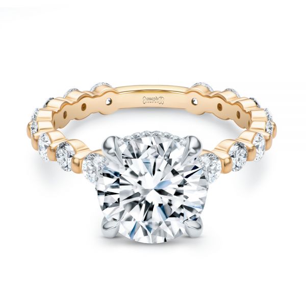 18k Rose Gold 18k Rose Gold Two-tone Hidden Halo Engagement Ring - Flat View - 107583