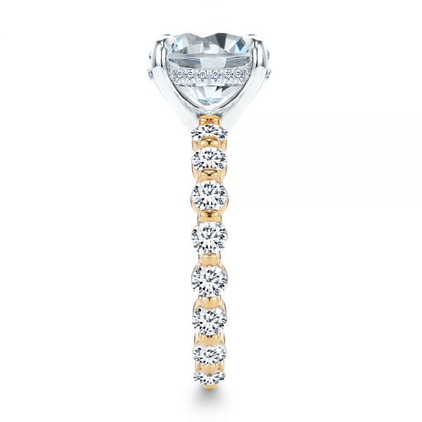 18k Rose Gold 18k Rose Gold Two-tone Hidden Halo Engagement Ring - Side View - 107583