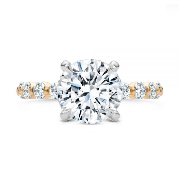 18k Rose Gold 18k Rose Gold Two-tone Hidden Halo Engagement Ring - Top View - 107583