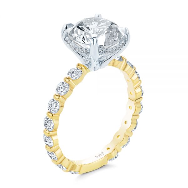 18k Yellow Gold 18k Yellow Gold Two-tone Hidden Halo Engagement Ring - Three-Quarter View -  107583