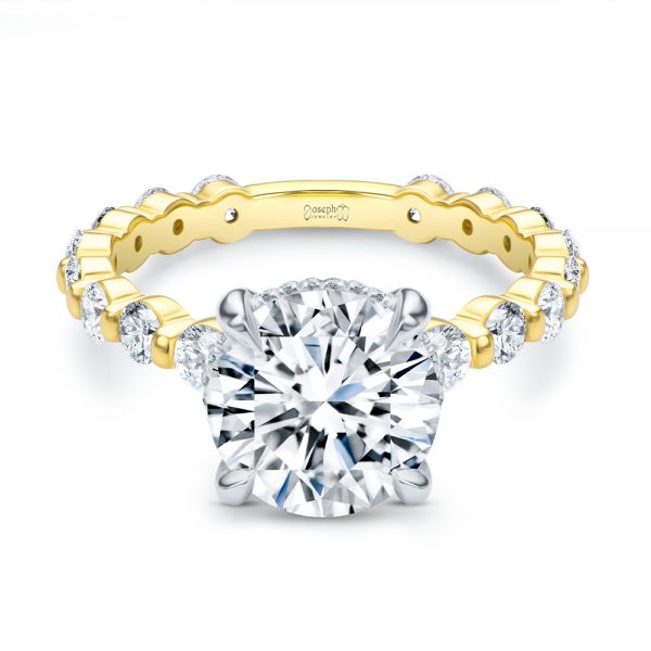 14k Yellow Gold Two-tone Hidden Halo Engagement Ring - Flat View - 107583