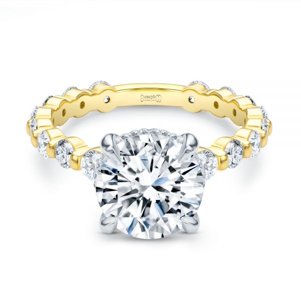 18k Yellow Gold 18k Yellow Gold Two-tone Hidden Halo Engagement Ring - Flat View -  107583 - Thumbnail