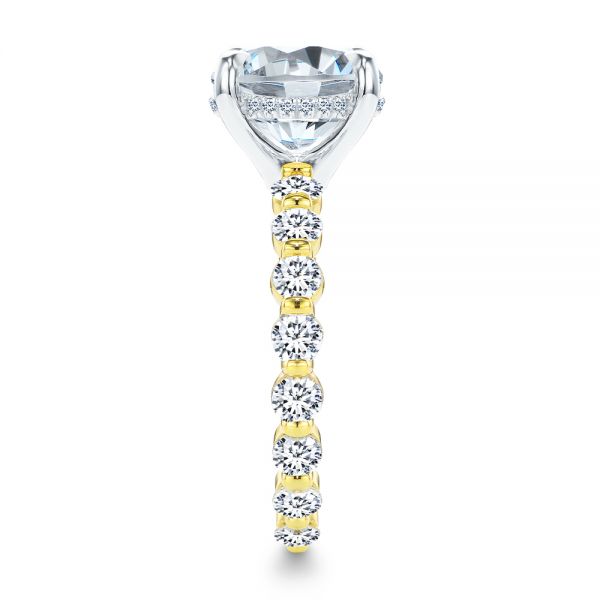 14k Yellow Gold Two-tone Hidden Halo Engagement Ring - Side View - 107583