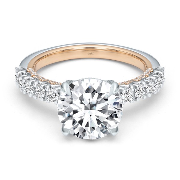 18k Rose Gold 18k Rose Gold Two-tone Scalloped Engagement Ring - Flat View -  107904