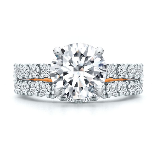 18k Rose Gold 18k Rose Gold Two-tone Scalloped Engagement Ring - Top View -  107904