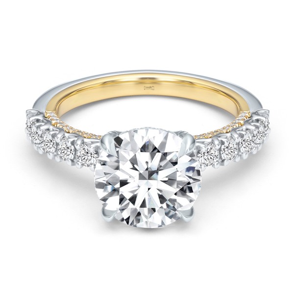 14k Yellow Gold Two-tone Scalloped Engagement Ring - Flat View -  107904