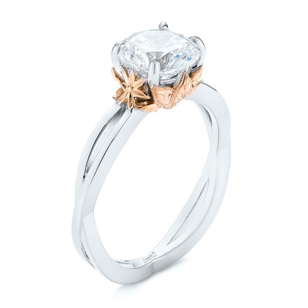 18k White Gold And 18K Gold Two-tone Solitaire Engagement Ring - Three-Quarter View -  104019