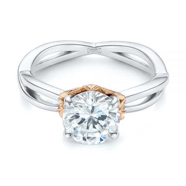 18k White Gold And 18K Gold Two-tone Solitaire Engagement Ring - Flat View -  104019