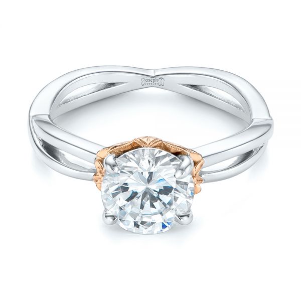 18k White Gold And 18K Gold Two-tone Solitaire Engagement Ring - Flat View - 104019