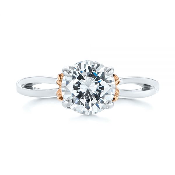 18k White Gold And 18K Gold Two-tone Solitaire Engagement Ring - Top View -  104019