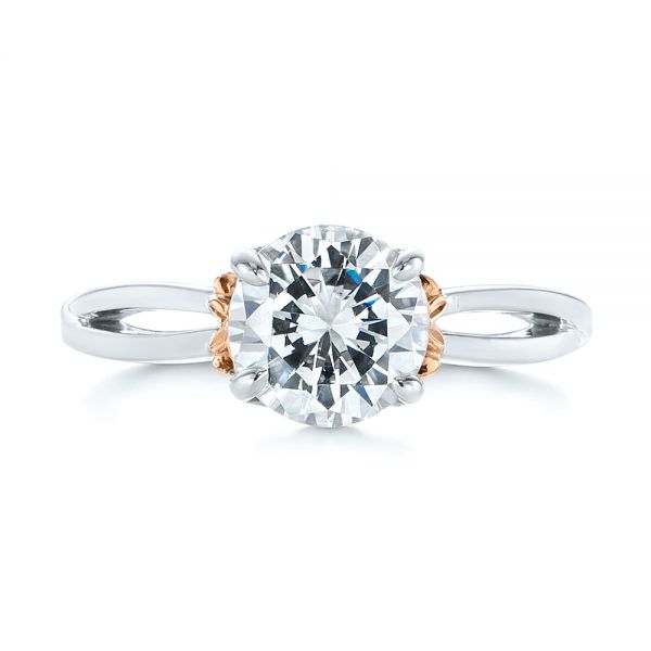 18k White Gold And 18K Gold Two-tone Solitaire Engagement Ring - Top View - 104019