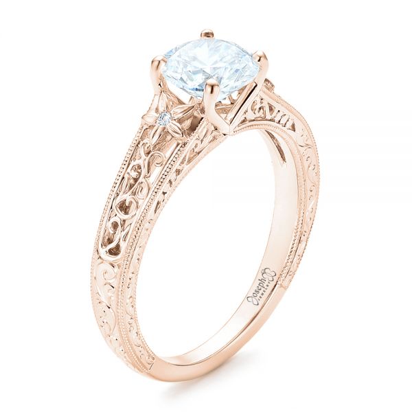 18k Rose Gold 18k Rose Gold Vine Filigree Diamond Engagement Ring - Three-Quarter View -  102564