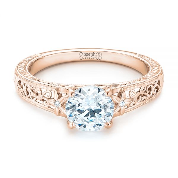 18k Rose Gold 18k Rose Gold Vine Filigree Diamond Engagement Ring - Flat View -  102564