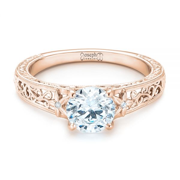 14k Rose Gold 14k Rose Gold Vine Filigree Diamond Engagement Ring - Flat View - 102564