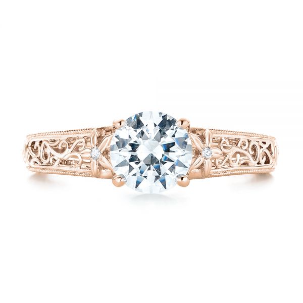 14k Rose Gold 14k Rose Gold Vine Filigree Diamond Engagement Ring - Top View -  102564