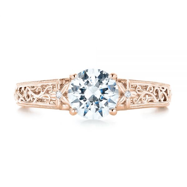 14k Rose Gold 14k Rose Gold Vine Filigree Diamond Engagement Ring - Top View - 102564