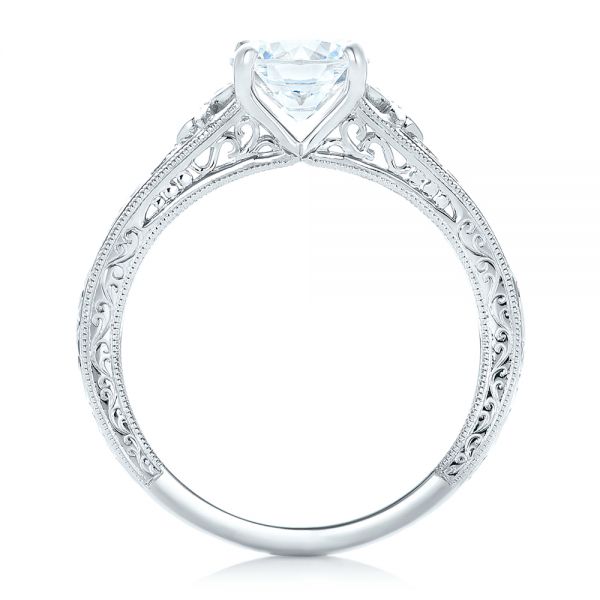 14k White Gold Vine Filigree Diamond Engagement Ring - Front View -  102564