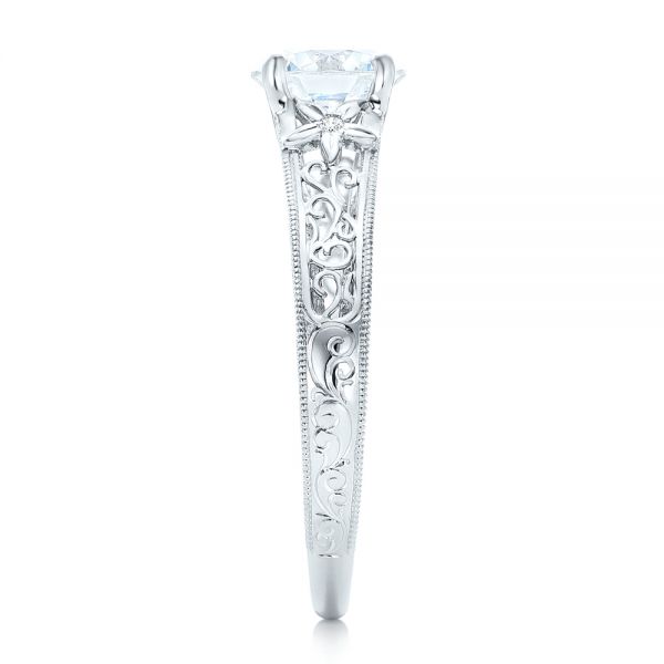 18k White Gold 18k White Gold Vine Filigree Diamond Engagement Ring - Side View -  102564