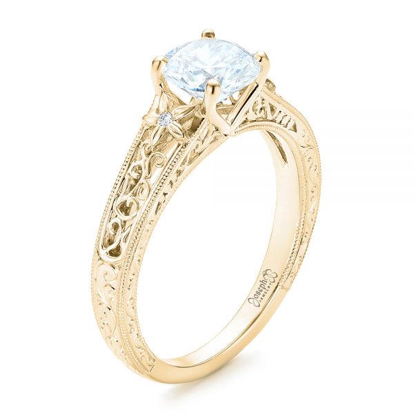 14k Yellow Gold 14k Yellow Gold Vine Filigree Diamond Engagement Ring - Three-Quarter View - 102564