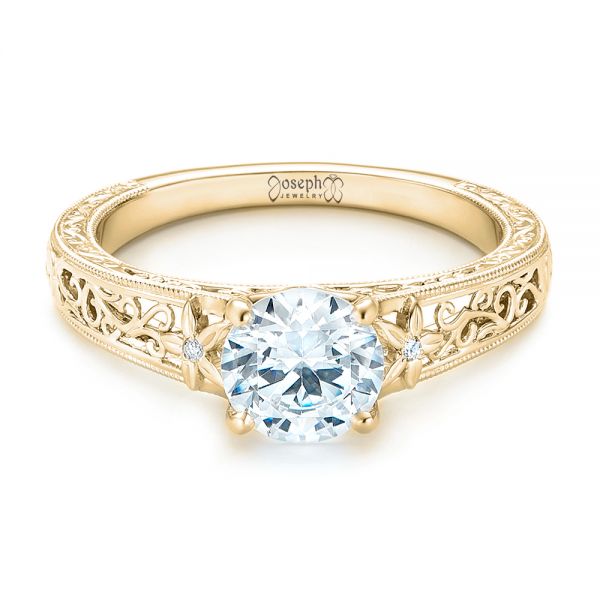 18k Yellow Gold 18k Yellow Gold Vine Filigree Diamond Engagement Ring - Flat View -  102564