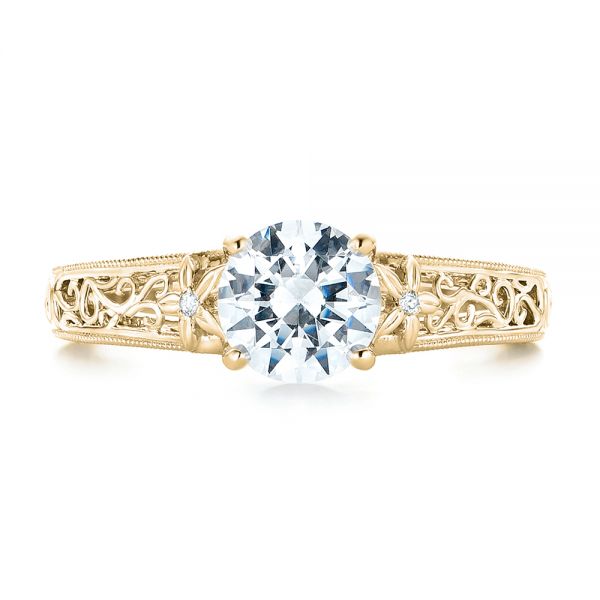 18k Yellow Gold 18k Yellow Gold Vine Filigree Diamond Engagement Ring - Top View -  102564