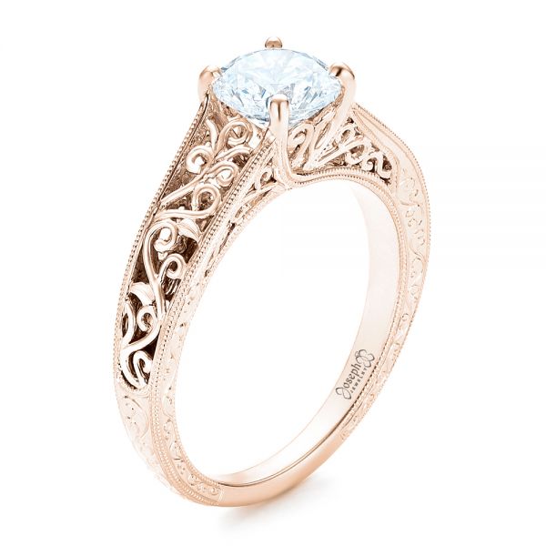 14k Rose Gold 14k Rose Gold Vine Filigree Solitaire Diamond Engagement Ring - Three-Quarter View -  102565