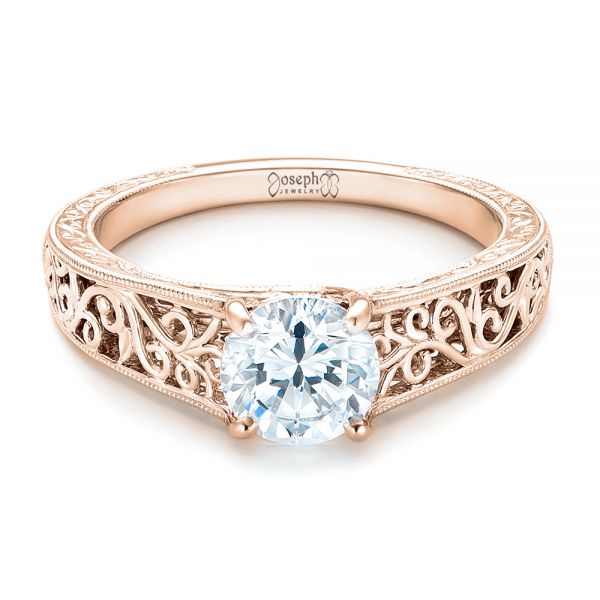 18k Rose Gold 18k Rose Gold Vine Filigree Solitaire Diamond Engagement Ring - Flat View - 102565