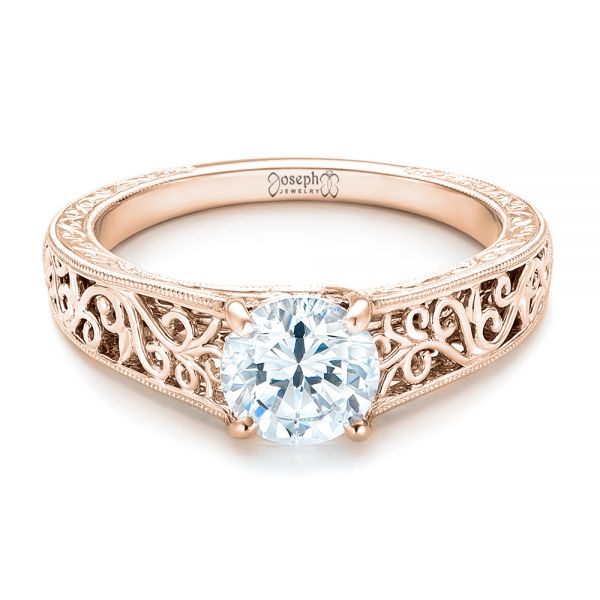 14k Rose Gold 14k Rose Gold Vine Filigree Solitaire Diamond Engagement Ring - Flat View -  102565