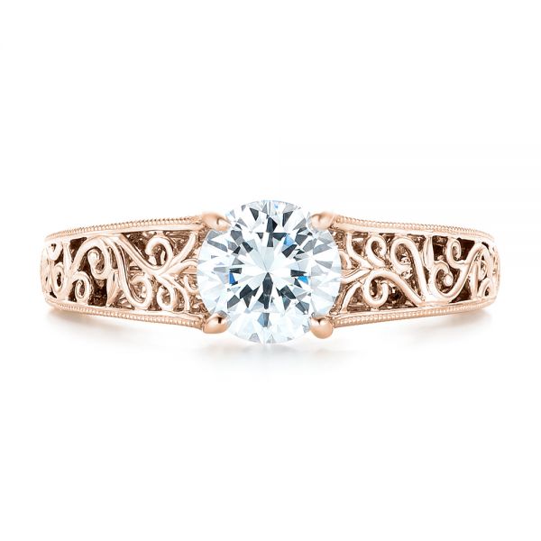 18k Rose Gold 18k Rose Gold Vine Filigree Solitaire Diamond Engagement Ring - Top View - 102565