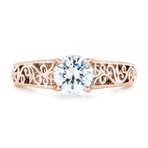 18k Rose Gold 18k Rose Gold Vine Filigree Solitaire Diamond Engagement Ring - Top View -  102565