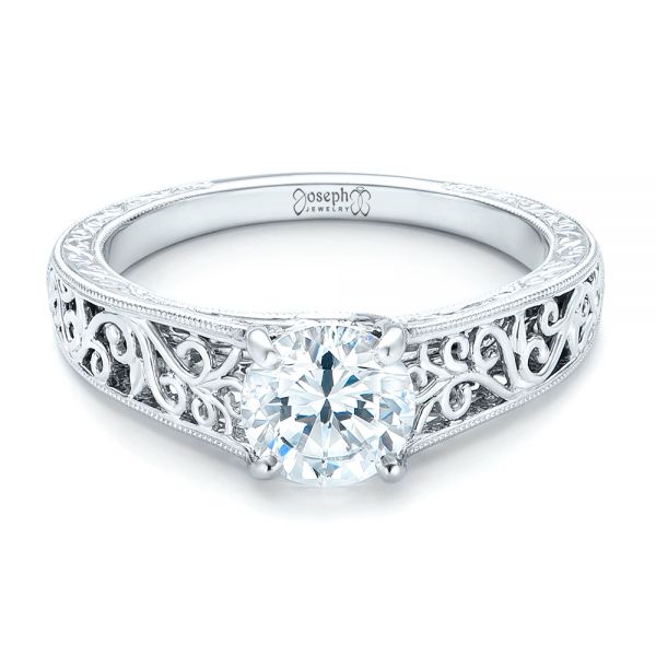 18k White Gold 18k White Gold Vine Filigree Solitaire Diamond Engagement Ring - Flat View -  102565