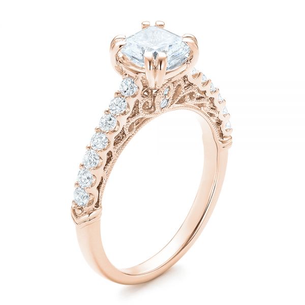 18k Rose Gold 18k Rose Gold Vintage Diamond Engagement Ring - Three-Quarter View -  102550
