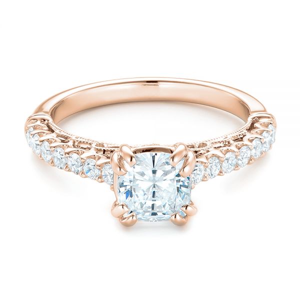 18k Rose Gold 18k Rose Gold Vintage Diamond Engagement Ring - Flat View -  102550
