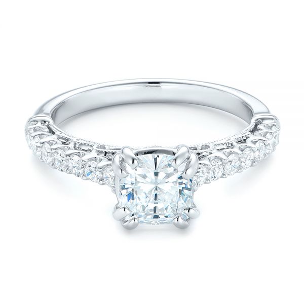 18k White Gold Vintage Diamond Engagement Ring - Flat View -  102550