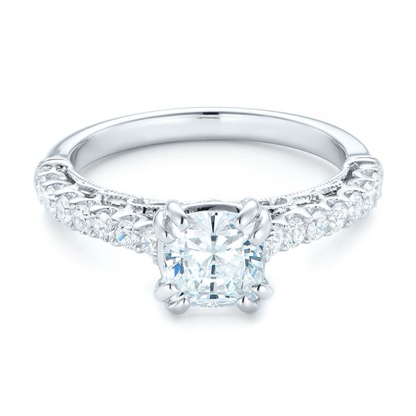 18k White Gold Vintage Diamond Engagement Ring - Flat View - 102550