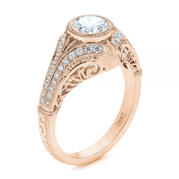 14k Rose Gold 14k Rose Gold Vintage Dome Bezel Diamond Engagement Ring - Three-Quarter View -  105795